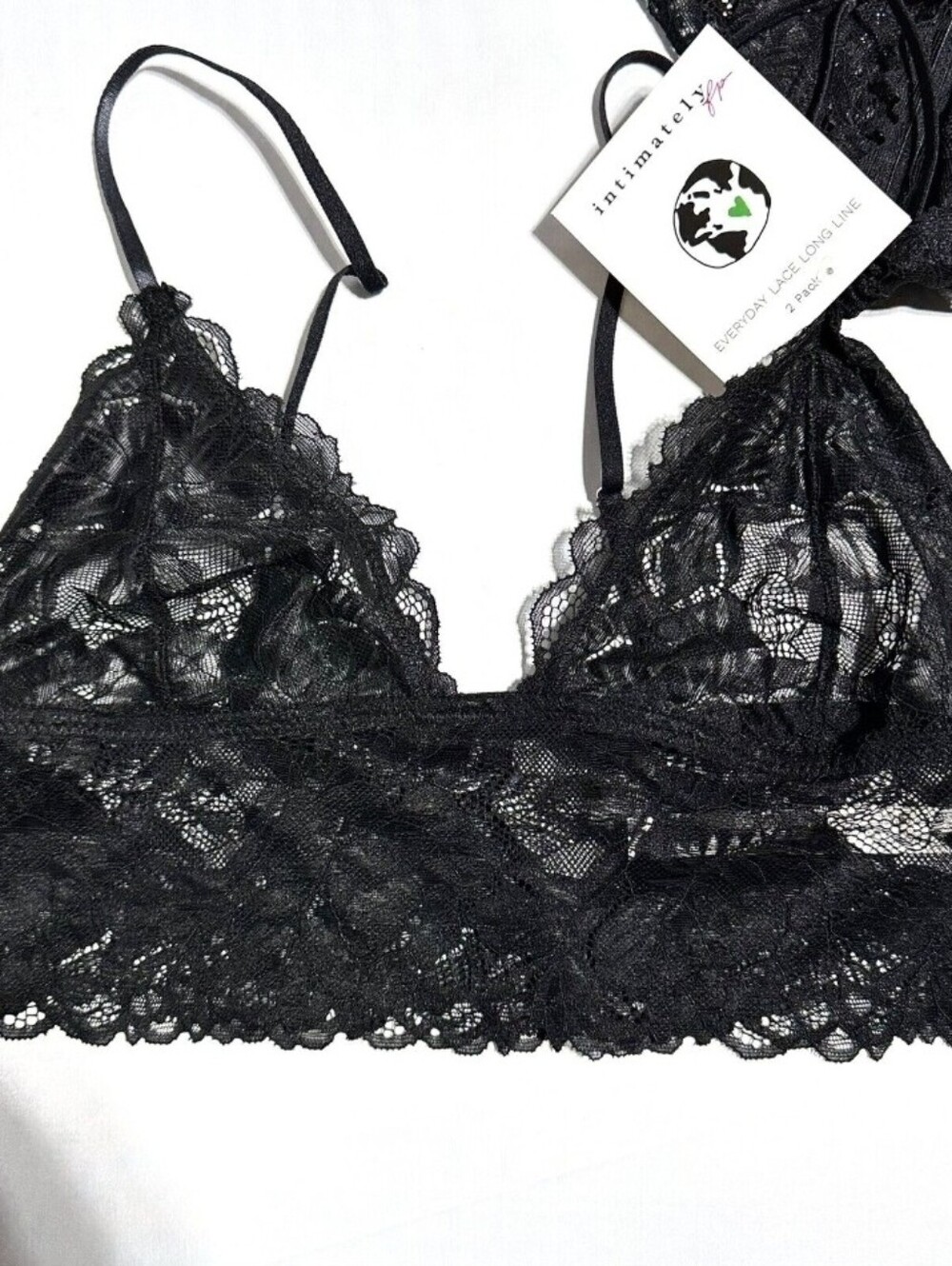 Free People Intimately Everyday Lace Long Line 2 Pack XS Black NWT MSRP $50